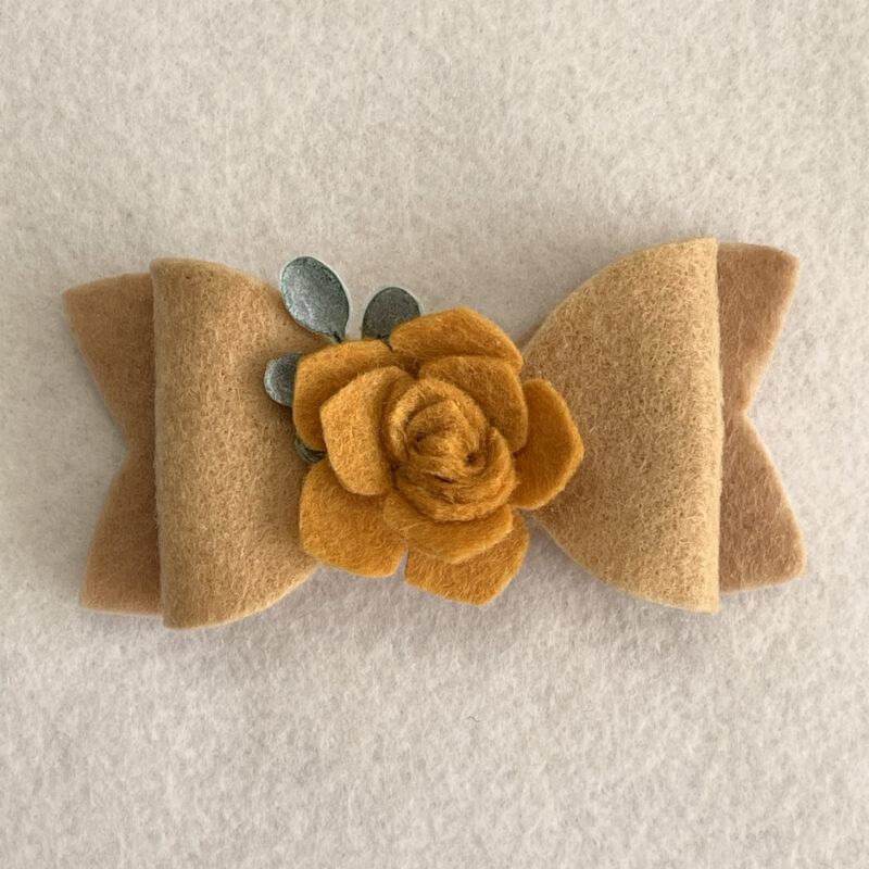 Tan Felt Bow Gold Flower Newborn headband clip hair accessory