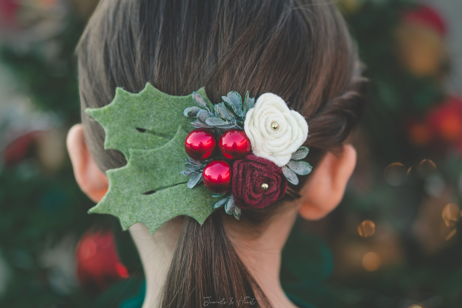 Holly Christmas Felt Flower Headband