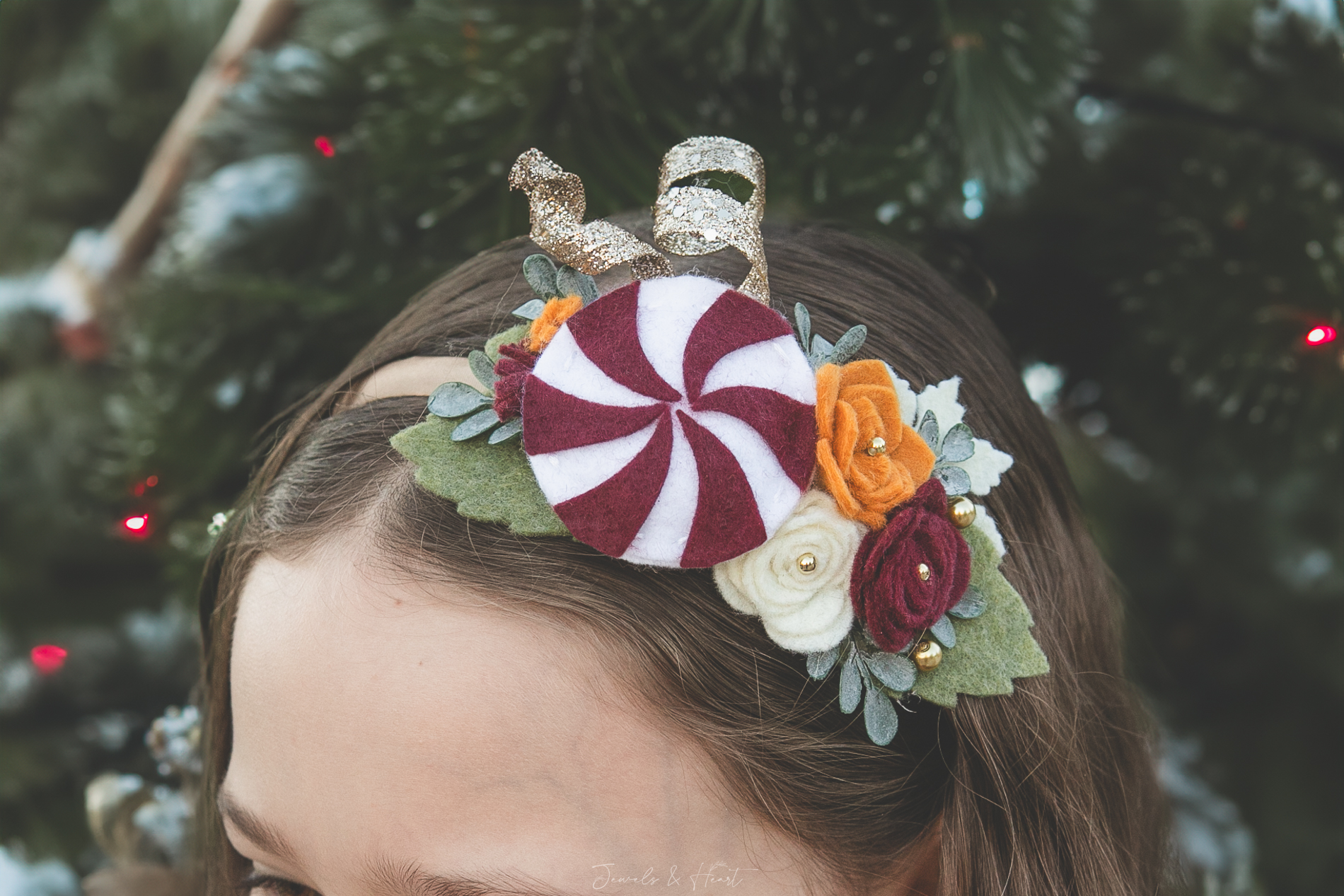 Peppermint Candy Christmas Felt Flower Headband