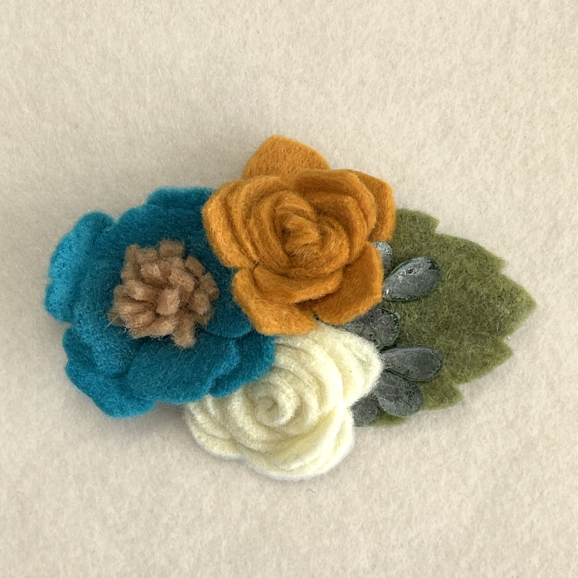 Turquoise Gold Ivory Felt Flower Hair Clip Headband Newborn Headband