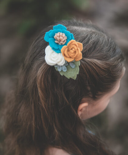 Turquoise Gold Ivory Felt Flower Hair Clip Headband Newborn Headband