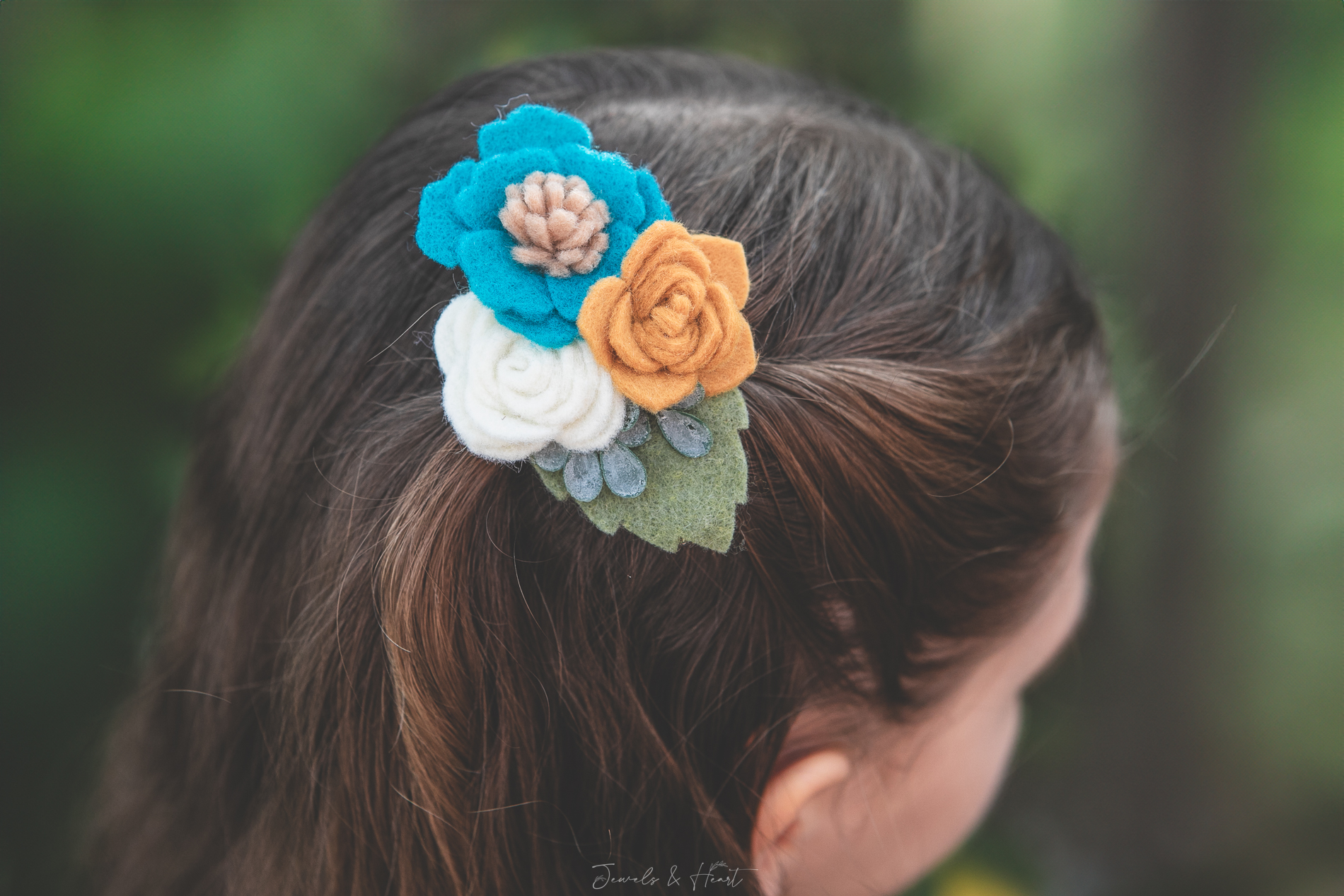 Turquoise Gold Ivory Felt Flower Hair Clip Headband Newborn Headband