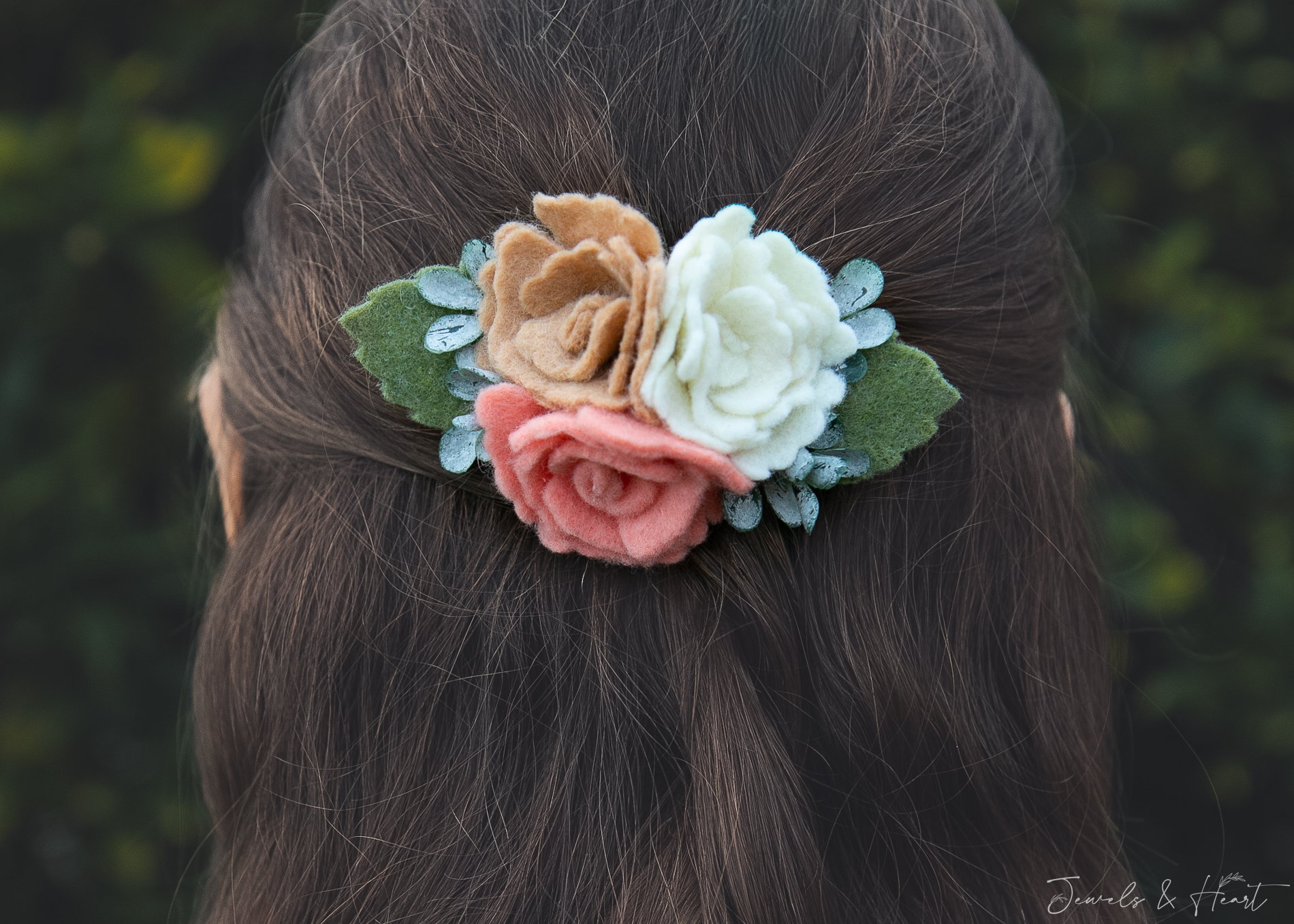 Felt flower hair clip pink white tan beige