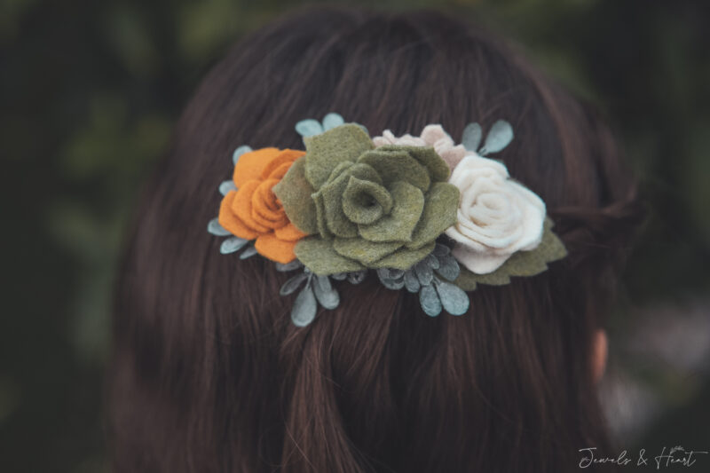 Boho Chic Succulent Felt Flower Hair Clip Accessory Headband